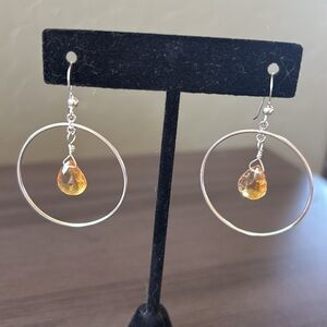 Faceted Citrine‎ Teardrops in Sterling Hoop Earrings